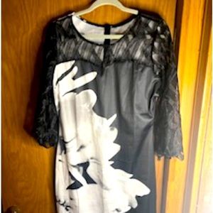 Black and white / silver knee length dress